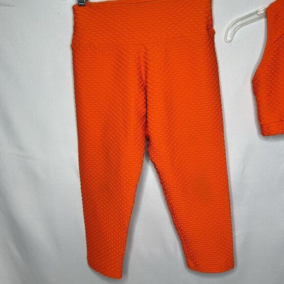 Booty By Brabants Croco Skin Orange Cropped Leggings and Sports Bra Set. One Sz. - Picture 3 of 11